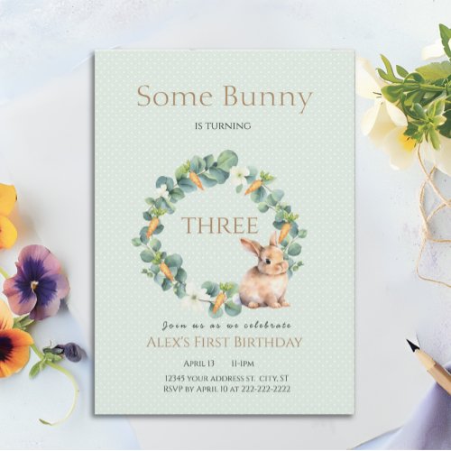 Some Bunny Birthday _ Carrot Wreath_Customizable Invitation