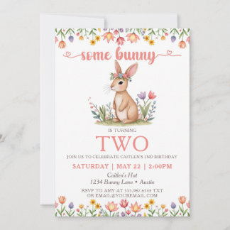 Some Bunny Birthday Cute Rabbit Floral Invitation