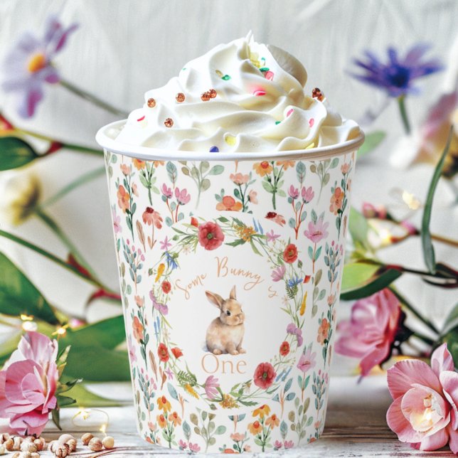 Some Bunny Birthday floral-customizable Paper Cups (Some Bunny Spring theme, floral birthday cup with wild flowers)