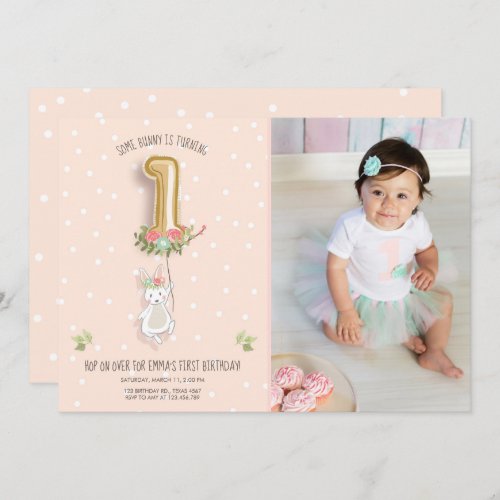 Some Bunny Birthday Invitation Girl First Pink