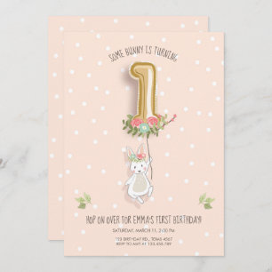 Some Bunny Birthday Invitation Girl First Pink