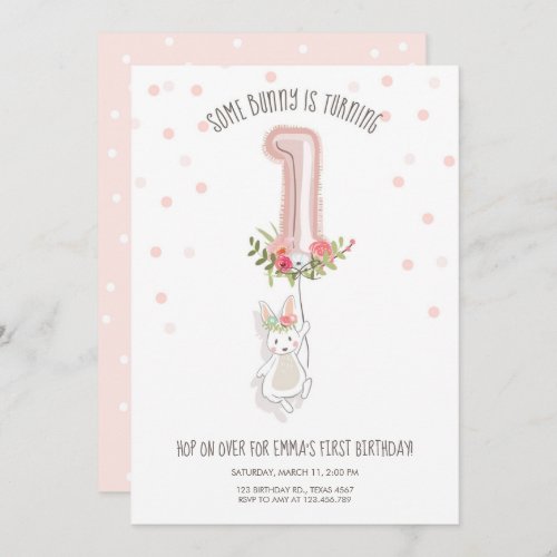 Some Bunny Birthday Invitation Girl First Pink