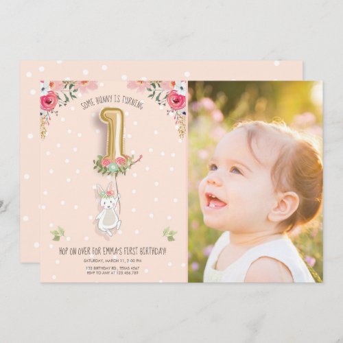 Some Bunny Birthday Invitation Girl First Pink