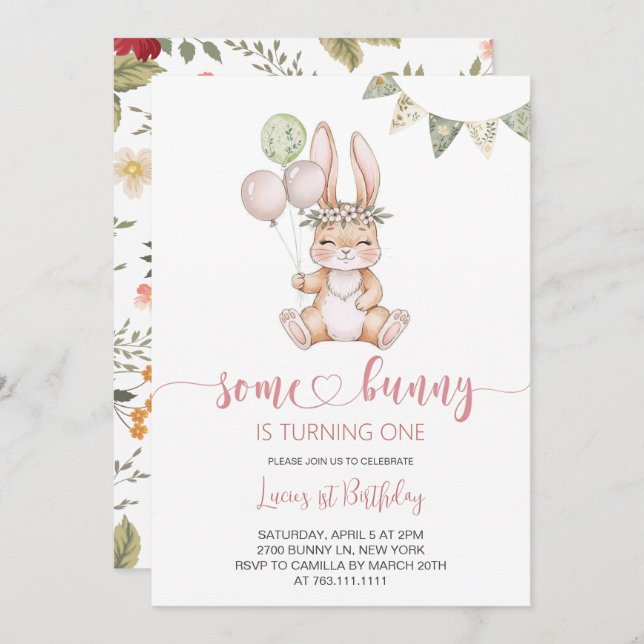  Some Bunny Birthday Party Invitation (Front/Back)