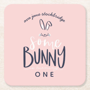 SOME BUNNY BIRTHDAY PARTY SQUARE PAPER COASTER