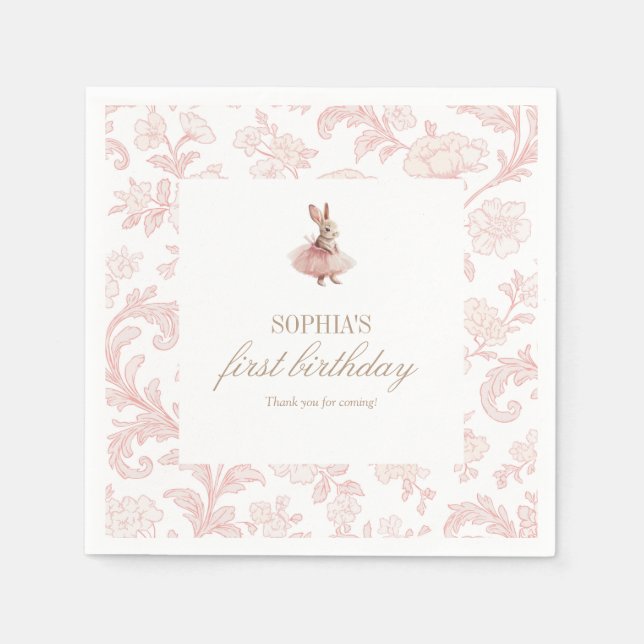 Some Bunny Birthday Pink Bunny Party Napkins (Front)