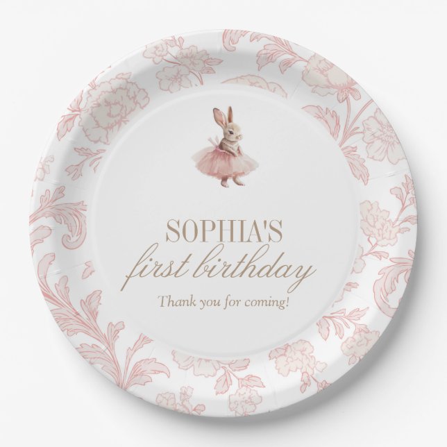 Some Bunny Birthday Pink Bunny Party Paper Plates (Front)