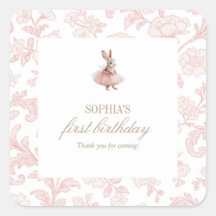 Some Bunny Birthday Pink Bunny Party Square Sticker