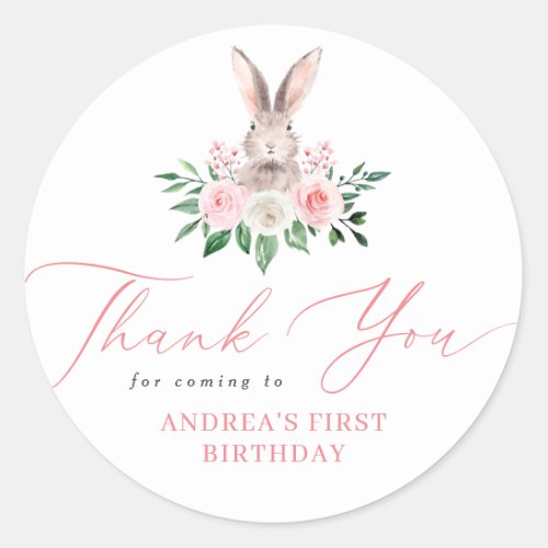 Some Bunny Blush Pink Floral Thank You Birthday Classic Round Sticker