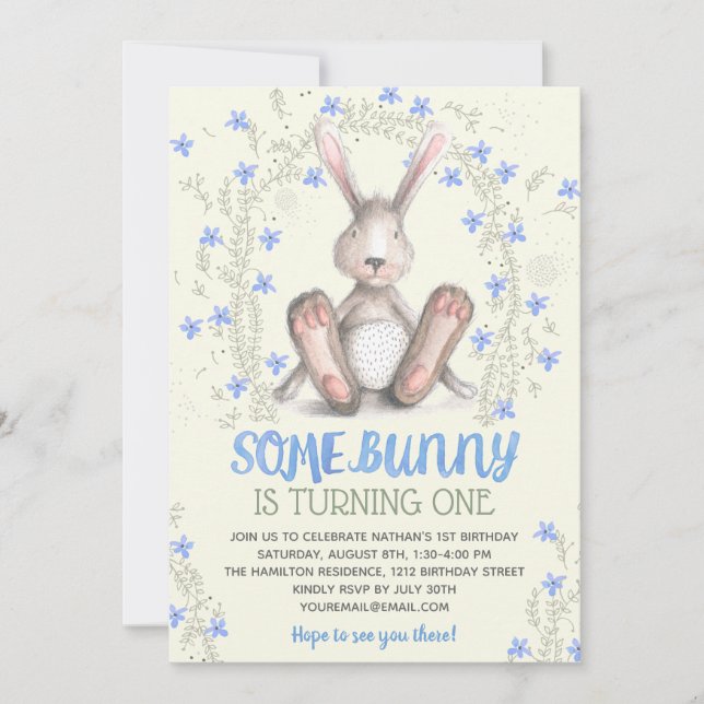 Some Bunny Boys 1st Birthday Party Invitation (Front)