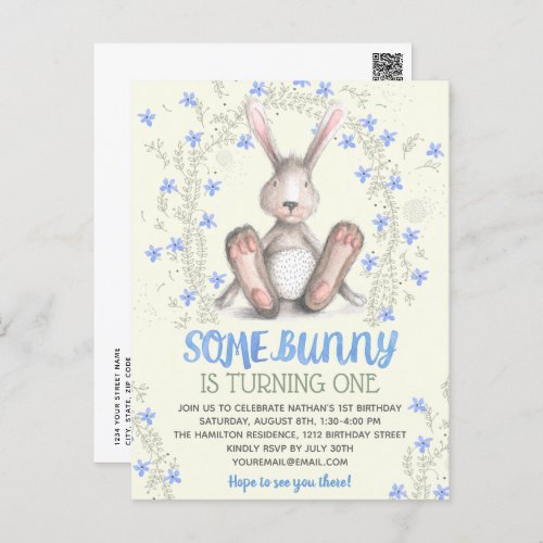 Some Bunny Boys 1st Birthday Party Invitation Postcard