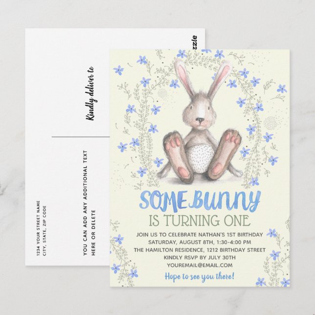 Some Bunny Boys 1st Birthday Party Invitation Postcard (Front/Back)