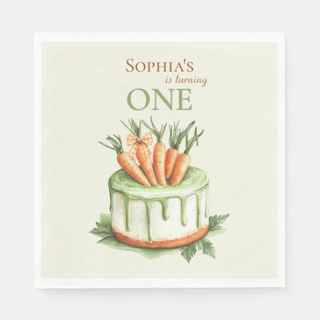 Some Bunny Carrot Cake 1st Birthday Watercolor Napkins (Front)
