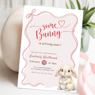 Some Bunny Cute Elegant Pink Bow Baby Shower Invitation