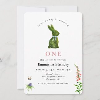 Some Bunny Cute watercolor Topiary Rabbit Invitation