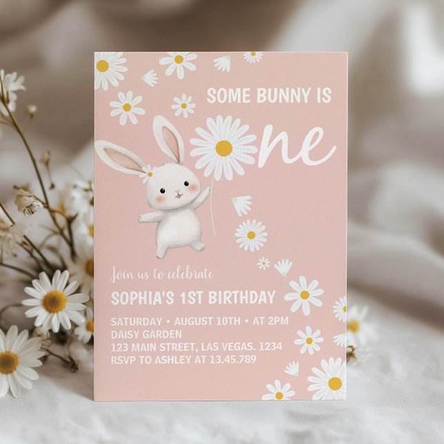 Some Bunny Daisy Girl Birthday Party Invitation (Creator Uploaded)