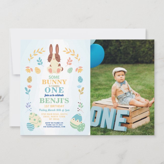 Some Bunny Easter 1st Party Birthday Photo Invite (Front)