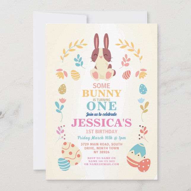 Some Bunny Easter 1st Party Birthday Pink Invite (Front)