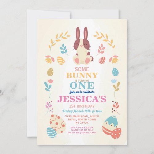 Some Bunny Easter 1st Party Birthday Pink Invite