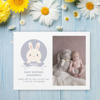 Some Bunny Elegant Baby Photo Birth Announcement by littleteapotdesigns at Zazzle