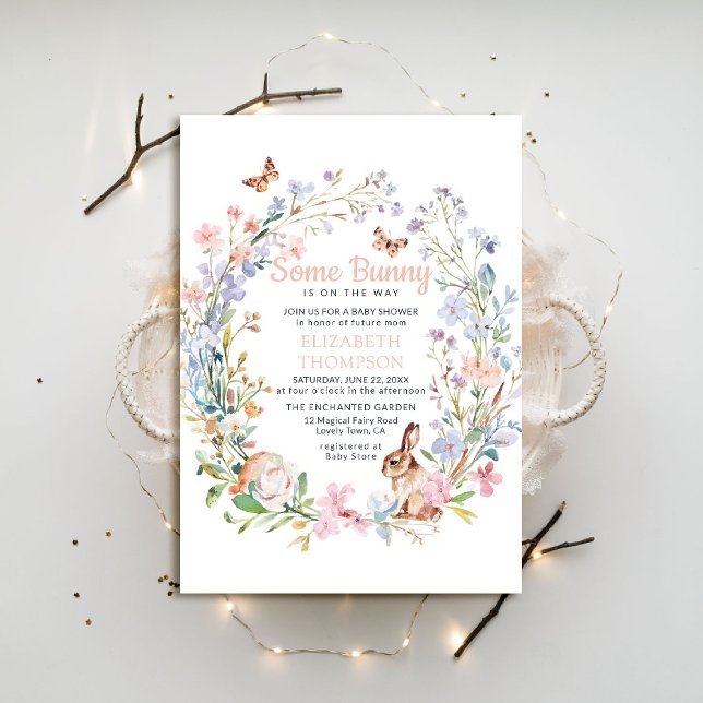 Some Bunny Enchanted Wildflower Garden Baby Shower Invitation (spring baby shower invitation some bunny woodland rabbit enchanted garden easter spring summer)