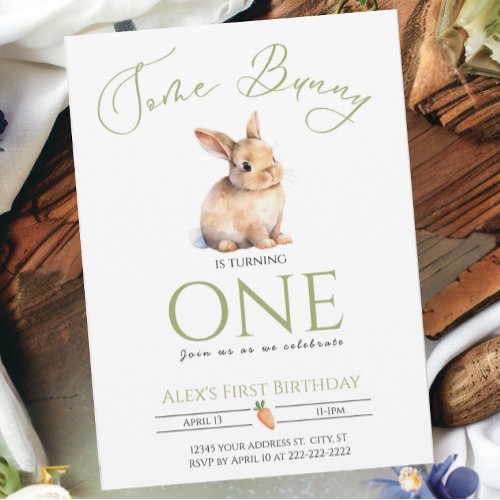 Some Bunny First birthday Minimal Customizable Invitation