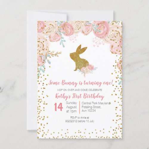 Some Bunny Floral Birthday Invitation