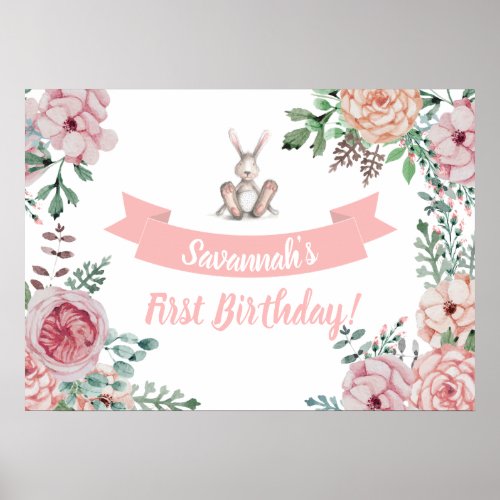 Some Bunny Floral Birthday Poster