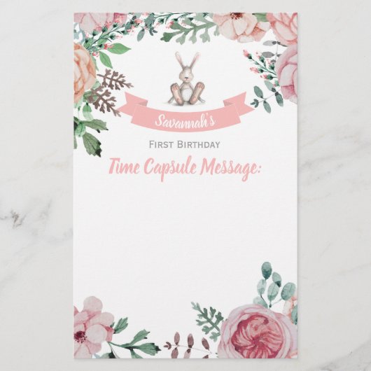 Some Bunny Floral Birthday Time Capsule Note (Front)