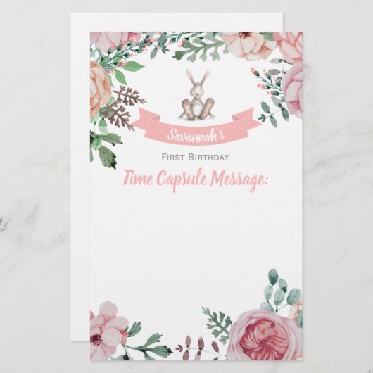 Some Bunny Floral Birthday Time Capsule Note (Front/Back)
