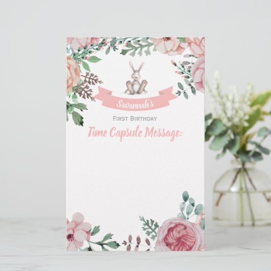 Some Bunny Floral Birthday Time Capsule Note (Standing Front)