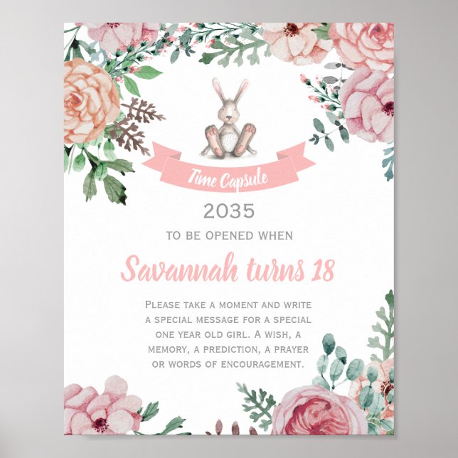 Some Bunny Floral Birthday Time Capsule Poster (Front)
