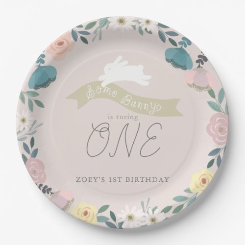 Some Bunny Floral Garden 1st Birthday Pink Paper Plates
