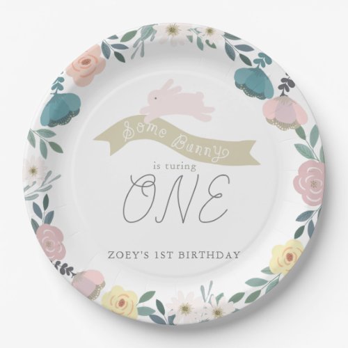 Some Bunny Floral Garden 1st Birthday White Paper Plates