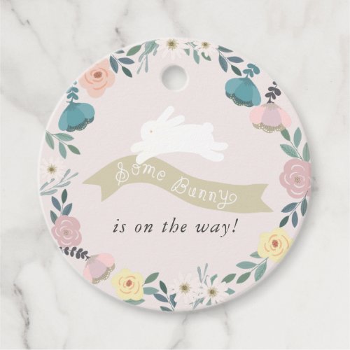 Some Bunny Floral Garden Pink Girl Baby Shower Favor Tags