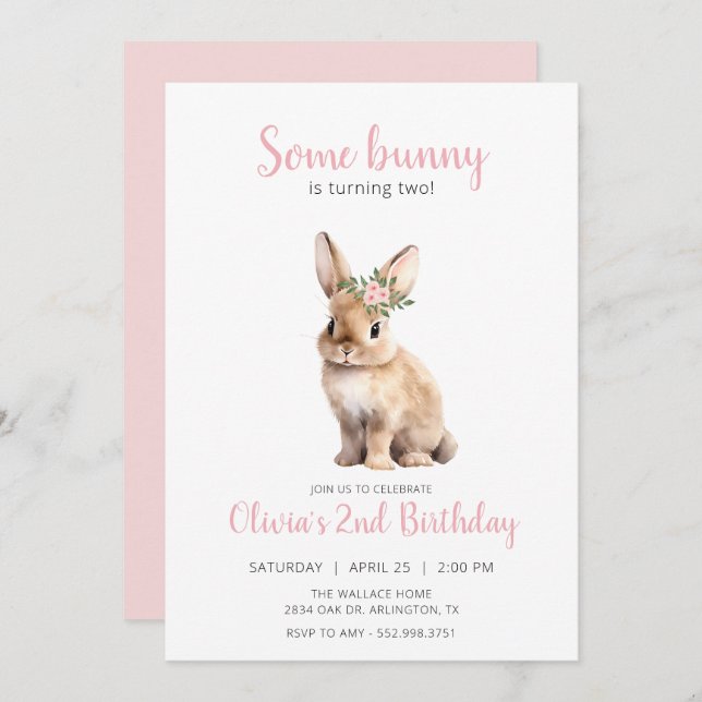 Some bunny floral kids birthday party Invitation (Front/Back)