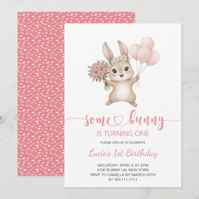  Some Bunny girl Birthday Party Invitation (Front/Back)