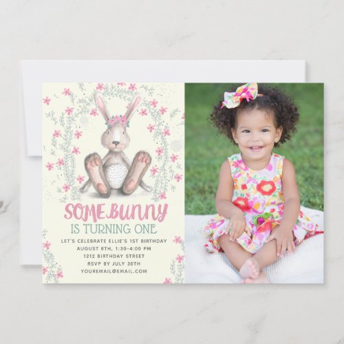 Some Bunny Girls First Birthday Photo Invitation