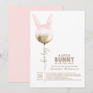 Some Bunny Gold Balloon Elegant Spring Baby Shower Invitation