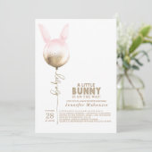 Some Bunny Gold Balloon Elegant Spring Baby Shower Invitation (Standing Front)