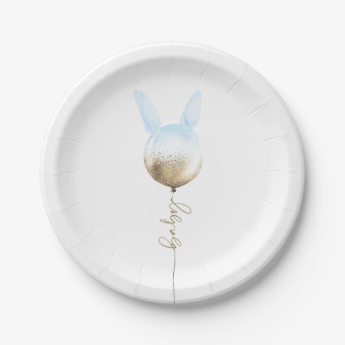 Some Bunny Gold Glitter Balloon Blue Baby Shower Paper Plates
