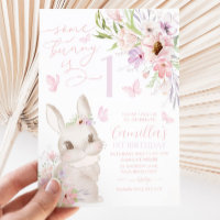 Some Bunny Is 1 Girl 1st Birthday Floral Butterfly
