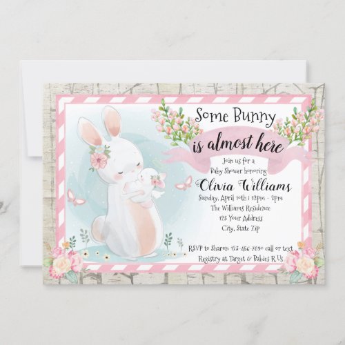Some Bunny is Almost Here Girl Baby Shower Rabbit Invitation