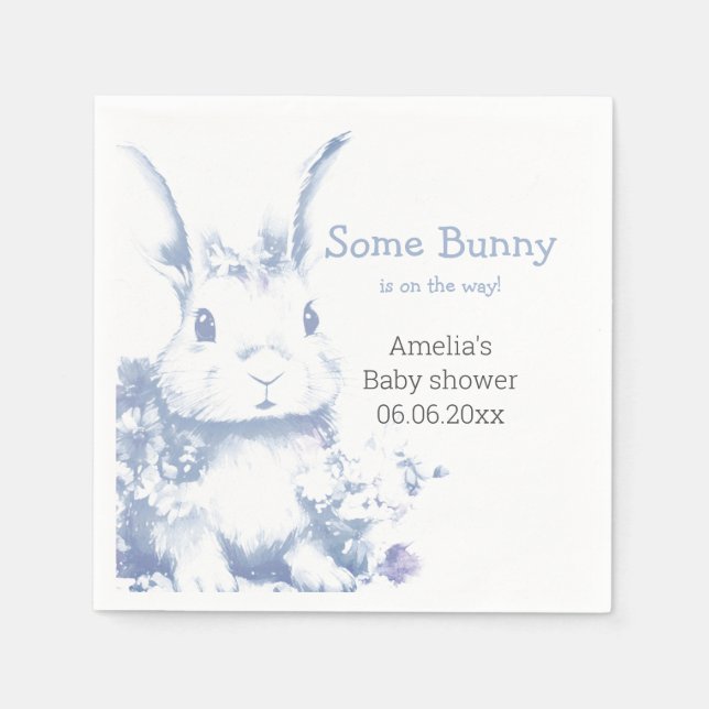 Some Bunny is coming Blue Baby Shower  Napkins (Front)