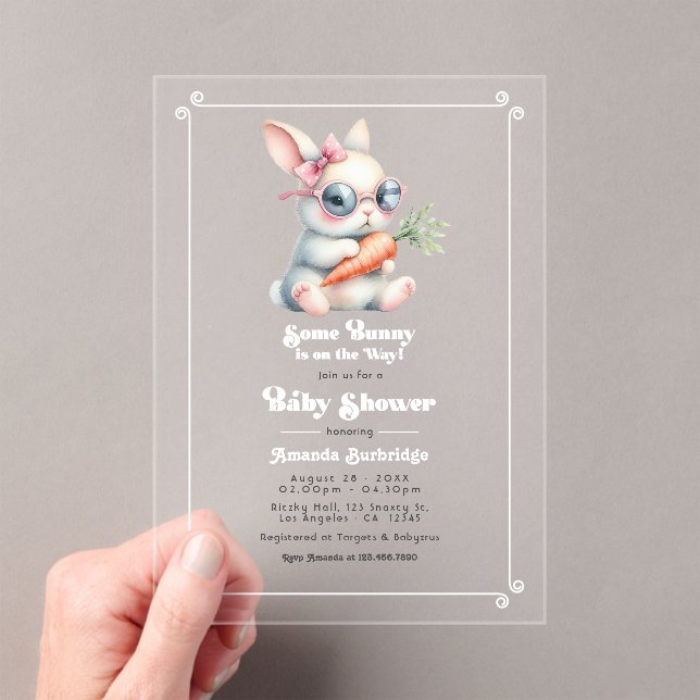 "Some Bunny Is On the Way" Baby Shower Acrylic Invitations (Insitu (Handheld))