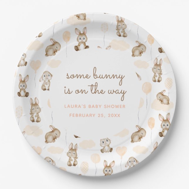 Some Bunny Is On The Way Baby Shower Paper Plates (Front)