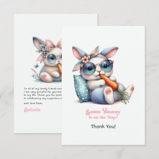 Some Bunny Is On the Way Baby Shower Thank You Card (Front/Back)