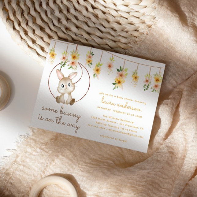 Some Bunny Is On The Way Boho Rabbit Baby Shower Invitation (Creator Uploaded)