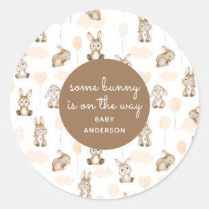 Some Bunny is on the Way Brown Neutral Baby Shower Classic Round Sticker