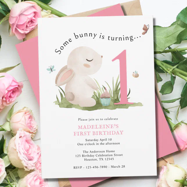 Some Bunny is One 1st Birthday Invitation | Zazzle